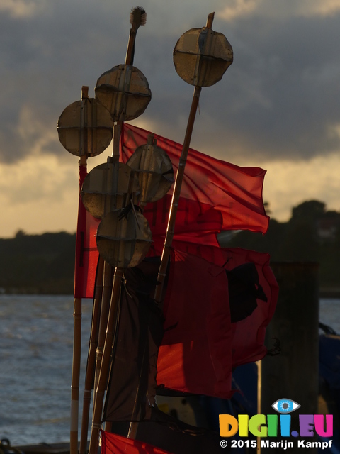 FZ019465 Buoy marker flags on fishing boat